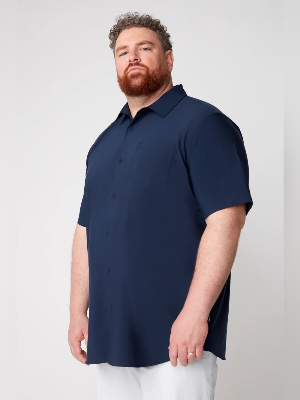 STRONGSIZE - Men’s 2XL Motion Button Down Short Sleeve Shirt in Navy Blue